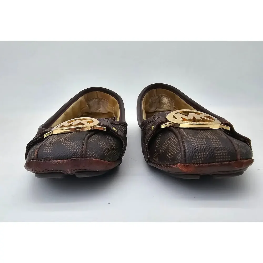Michael Kors Logo Flats Brown Canvas Monogram Moccasin Ballet Women's 9.5M